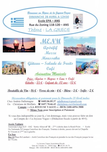 Programme du repas (thème : la Grèce)